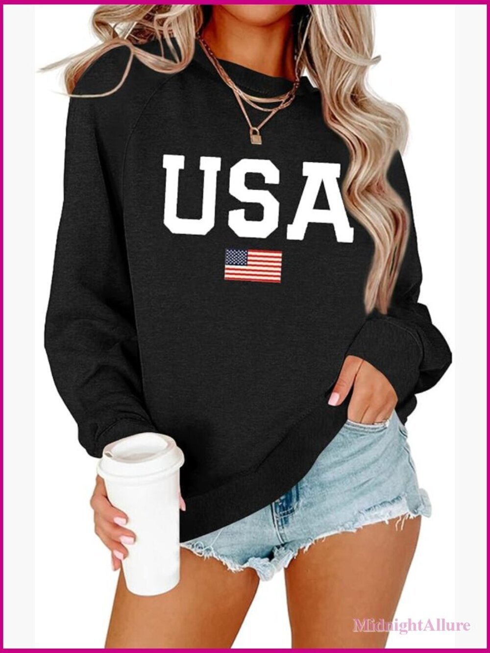 Patriotic Loose Fit Crewneck Sweatshirt Long Sleeve Pullover Top